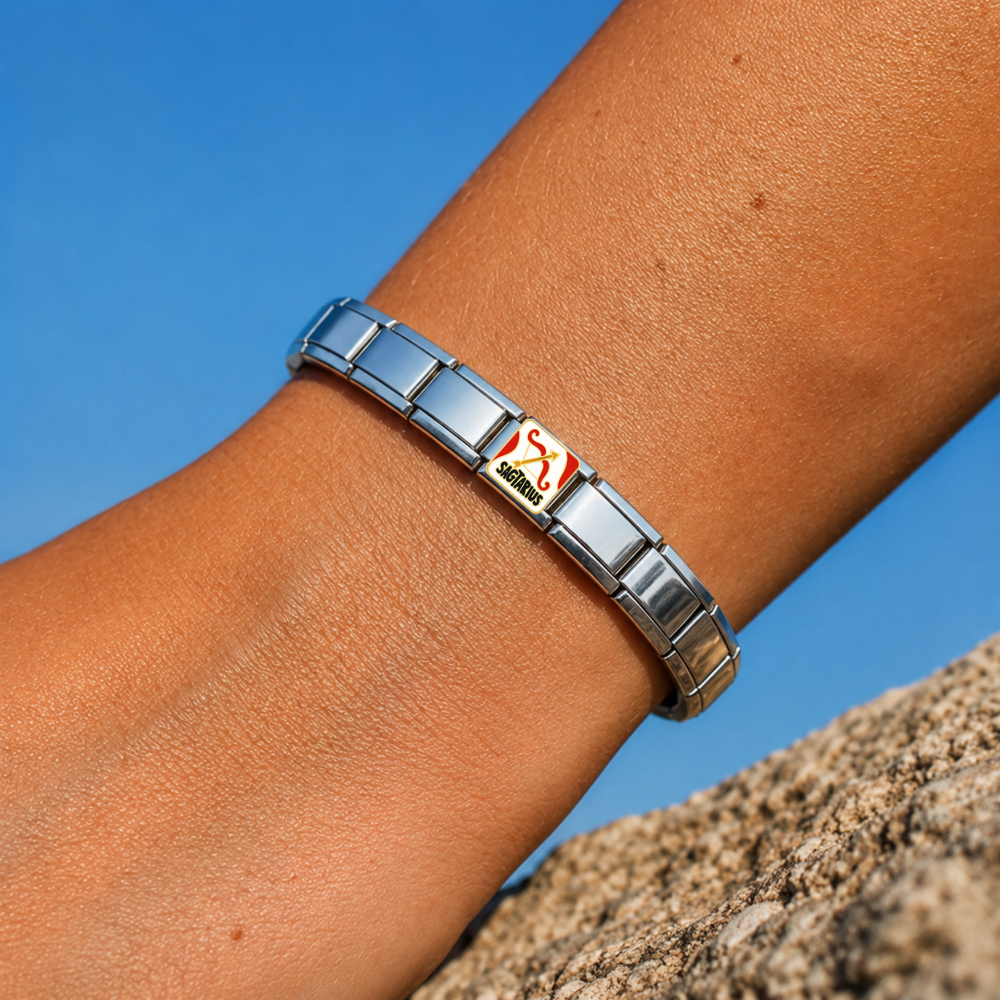 Sagittarius – silver Italian charm worn on an Italian charm bracelet