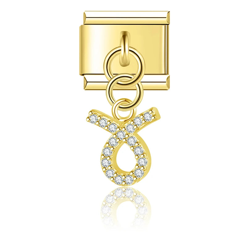 Taurus with CZ – Gold Italian Pendant Charm - Charmris