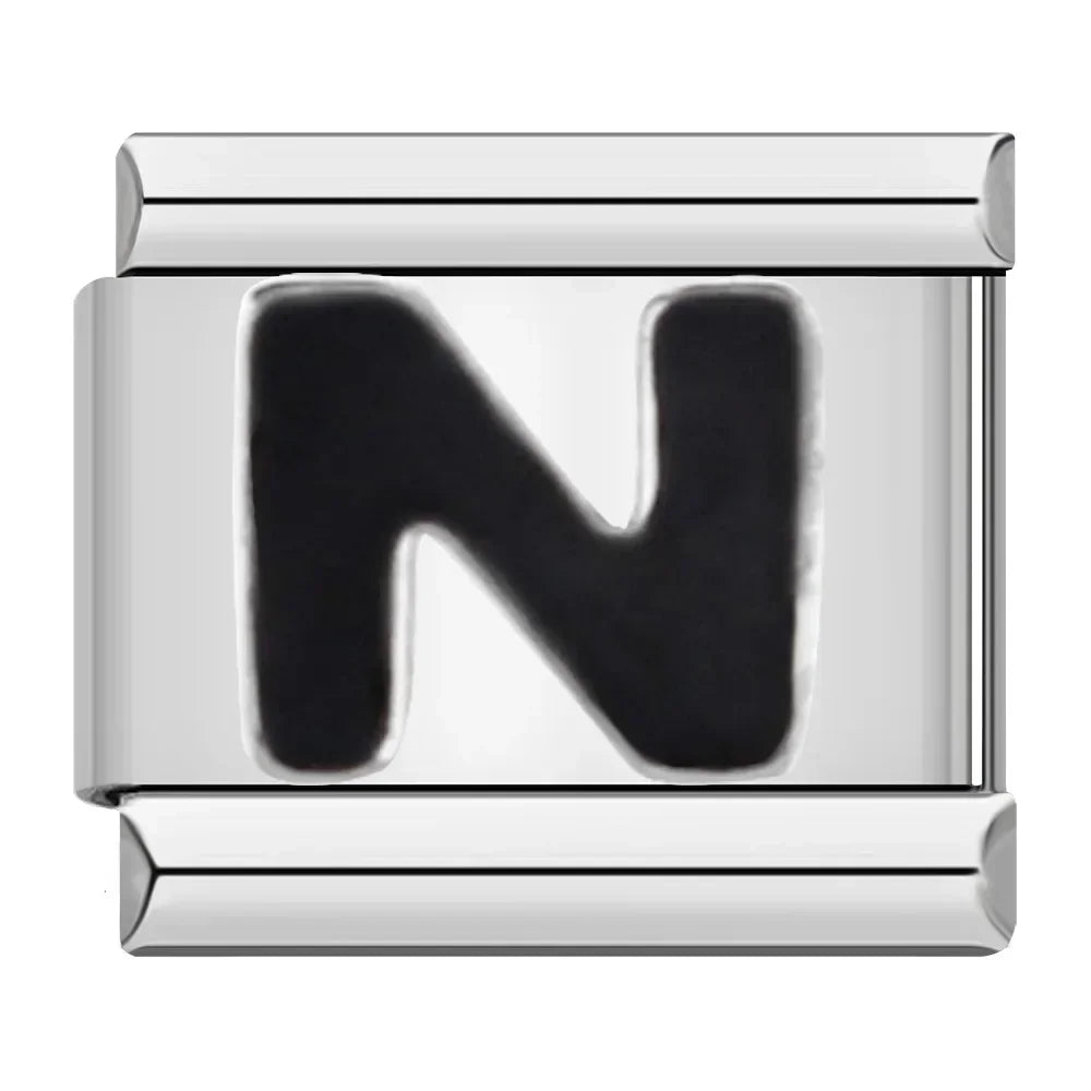 Black Letter N - Silver Charm - Charmris