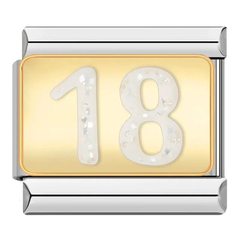 Number 18 Glitter - Silver Charm - Charmris