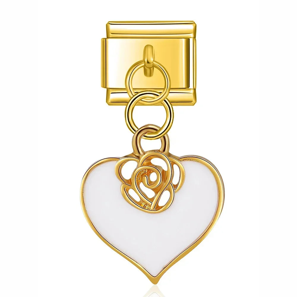Romantic White Heart - Gold Pendant Charm - Charmris