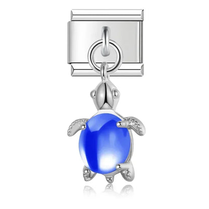 Lovely Deep Blue Turtle - Silver Pendant Charm - Charmris