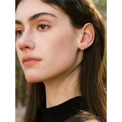 Halo Bezel Solitaire Stud Earrings
