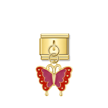 Scarlet Butterfly Dream – gold Italian pendant charm by Italycharm