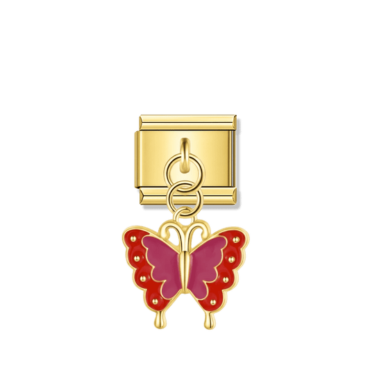 Scarlet Butterfly Dream – gold Italian pendant charm by Italycharm