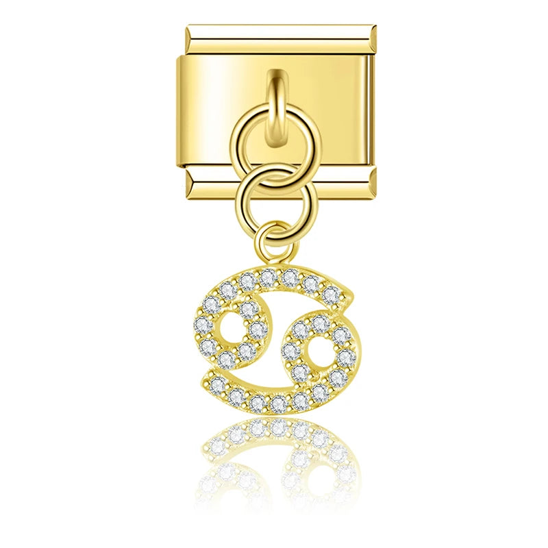 Cancer with CZ – Gold Italian Pendant Charm - Charmris