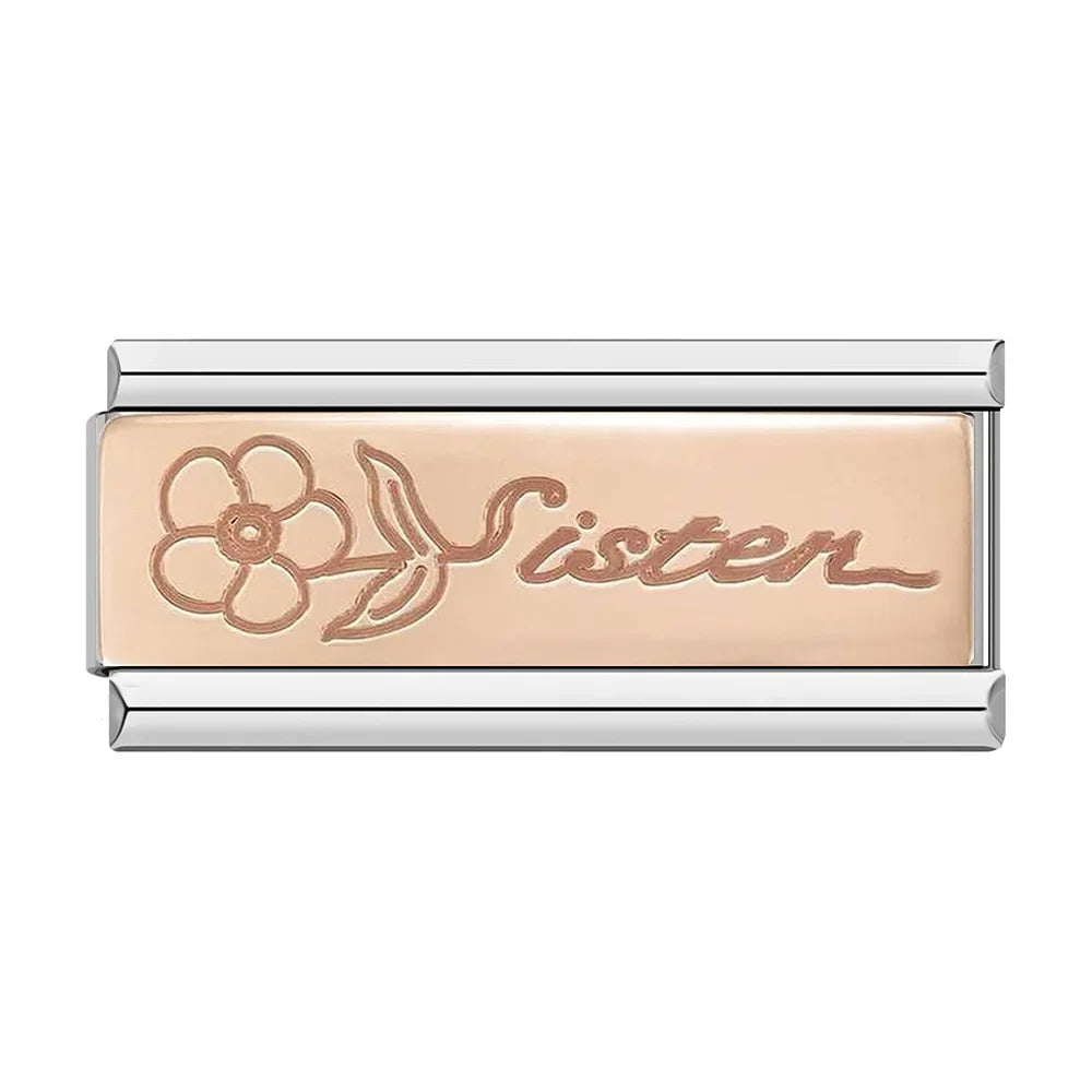 Sister with Flower - Silver Rose Bar Charm - Charmris