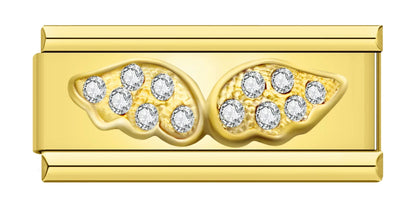 Wings with CZ - Gold Bar Charm - Charmris