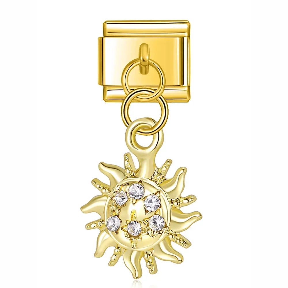 Sunburst with CZ - Gold Pendant Charm - Charmris