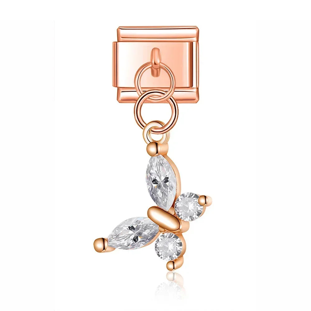 Crystal Butterfly - Rose Pendant Charm
