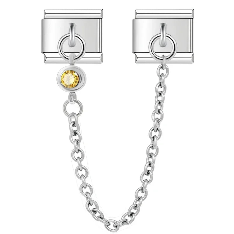 Citrine Circle with CZ silver chain charm - Charmris