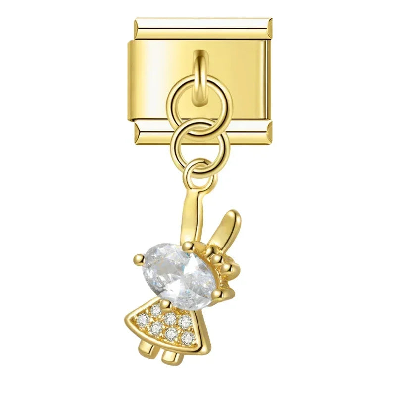 Crystal Bunny with CZ - Gold Pendant Charm - Charmris