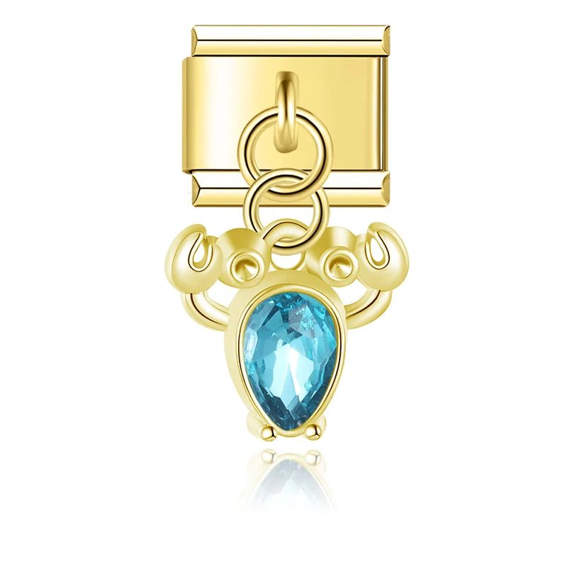 Blue Teardrop Crab - Gold Pendant Charm - Charmris