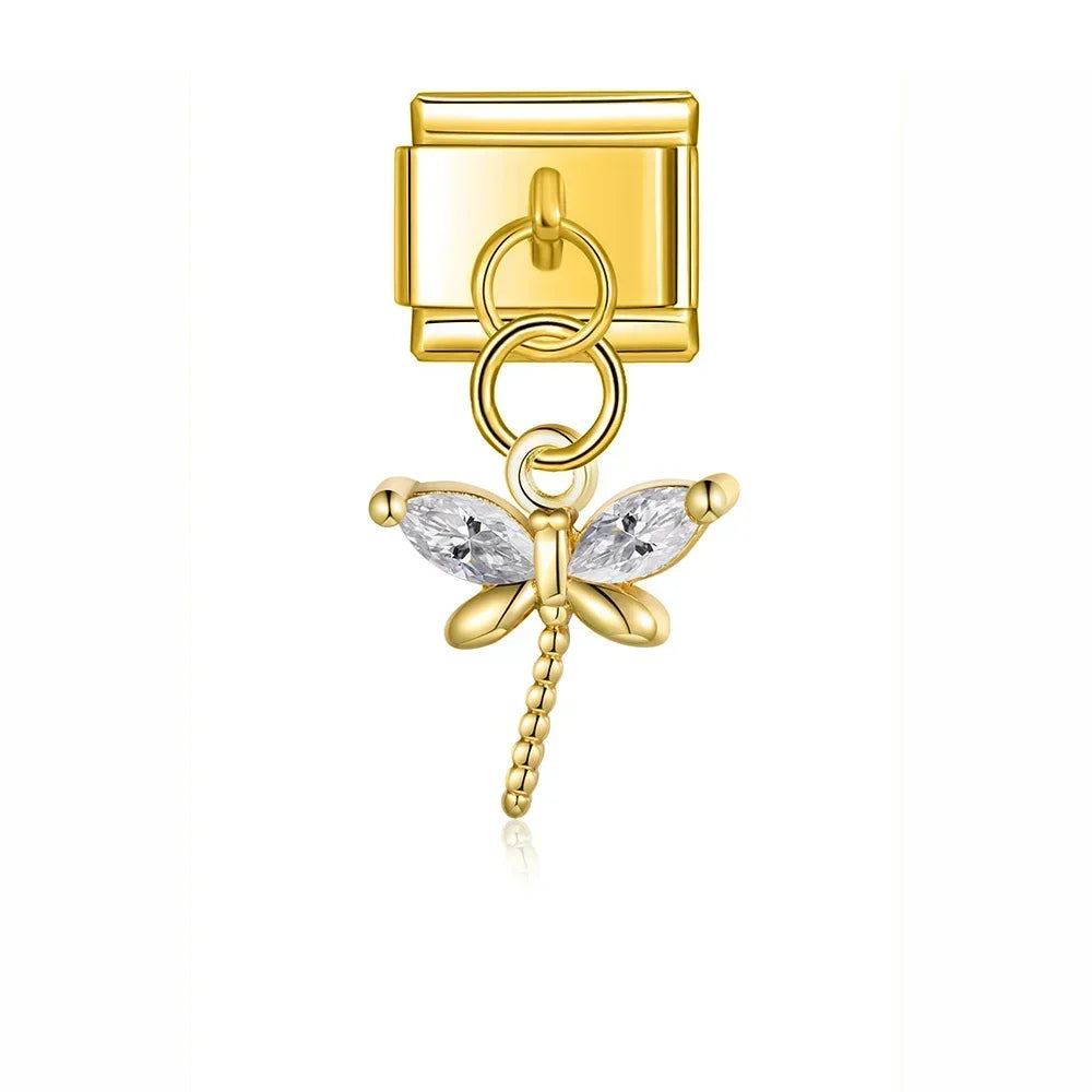 Crystal Dragonfly - Gold Pendant Charm - Charmris