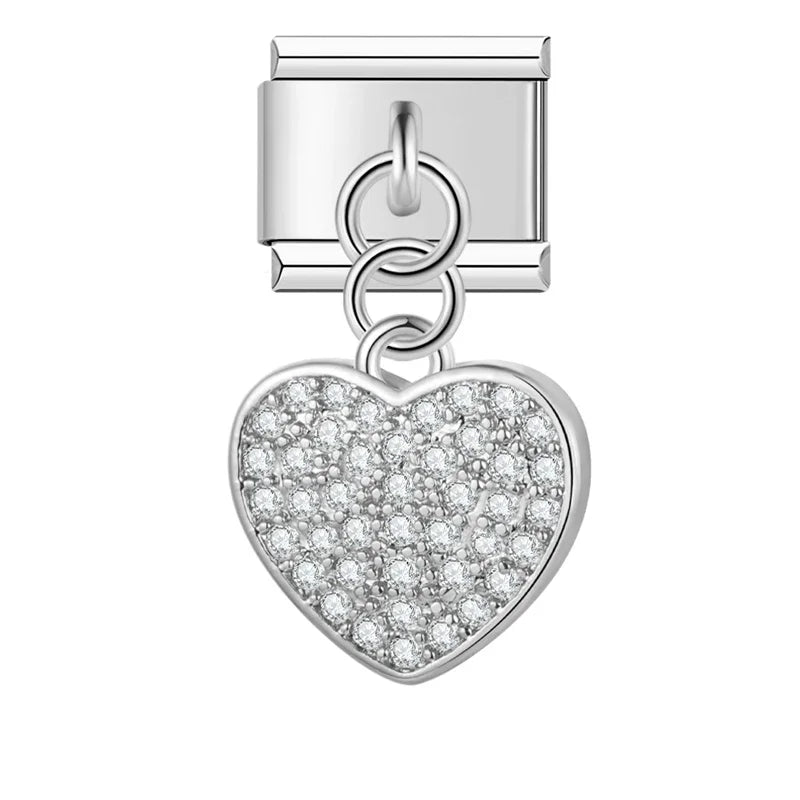 Sparkling Heart with CZ - Silver Pendant Charm - Charmris