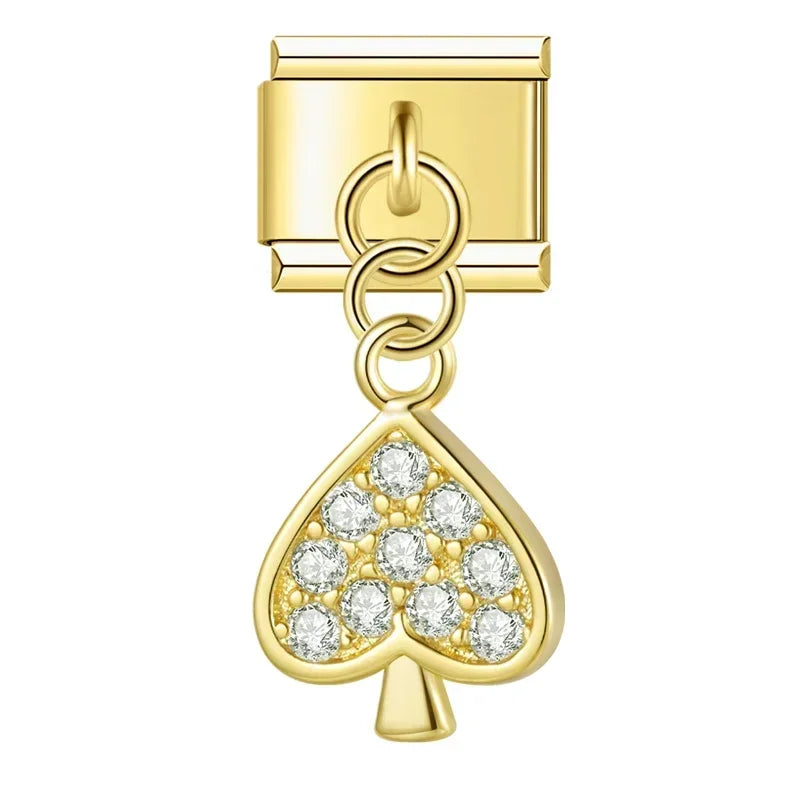 Ace of Spades with CZ - Gold Pendant Charm
