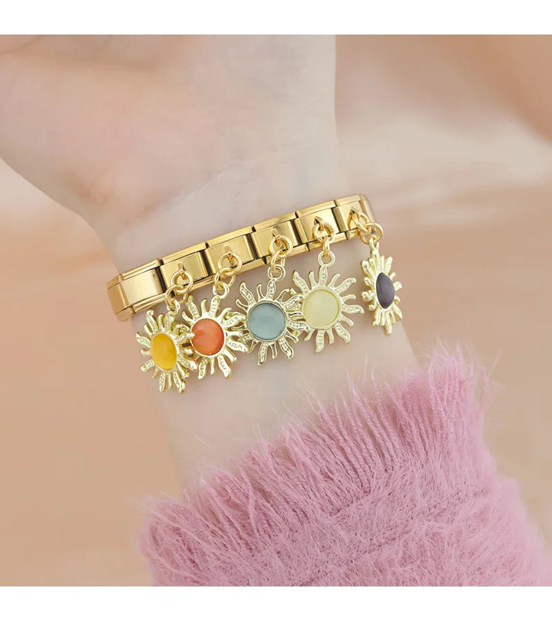 Golden Sun with Honey Resin Gem - Gold Pendant Charm - Charmris