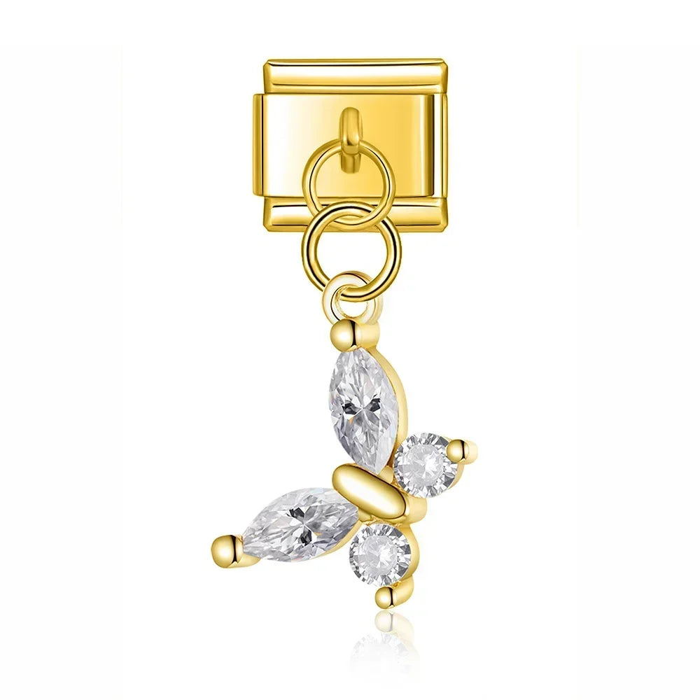 Crystal Butterfly - Gold Pendant Charm - Charmris