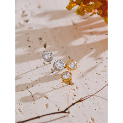 Halo Bezel Solitaire Stud Earrings