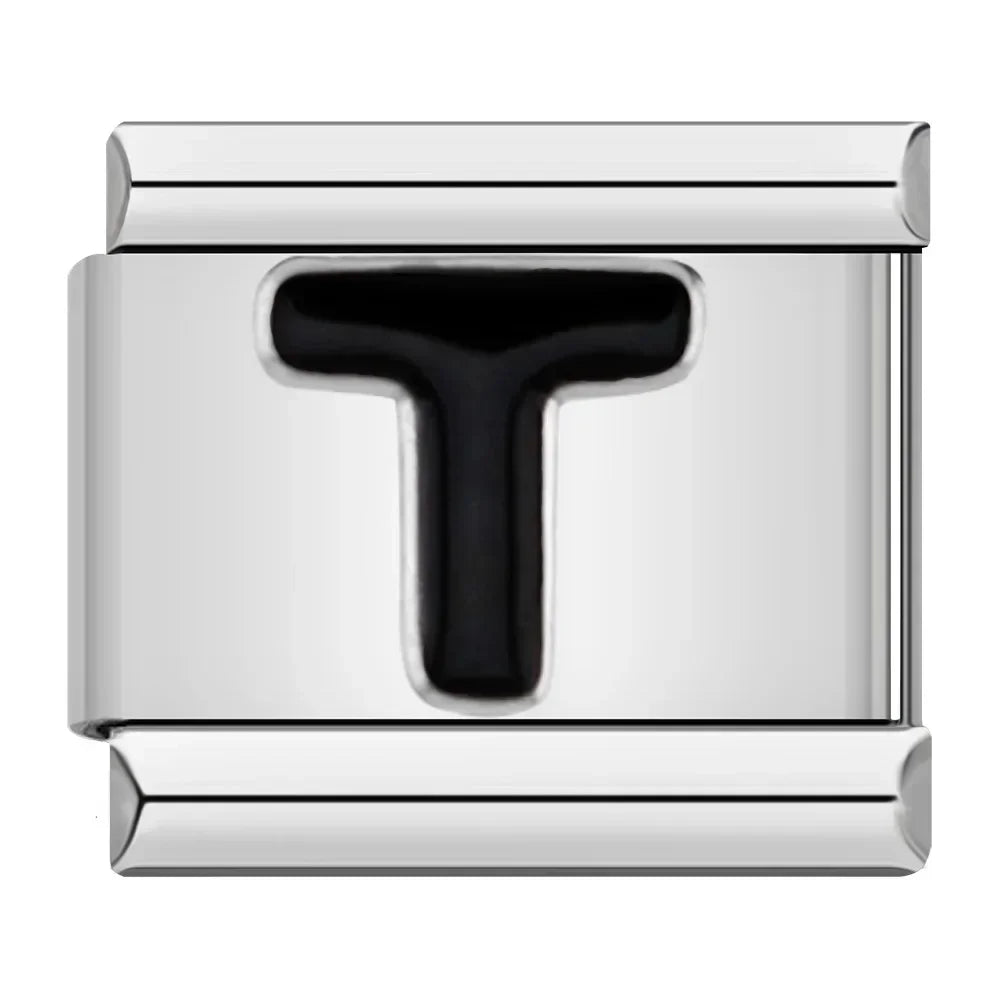 Black Letter T - Silver Charm