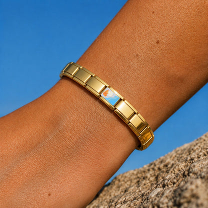 Seashore and Seashells – gold Italian charm worn on an Italian charm bracelet