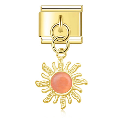 Golden Sun with Peach Resin Gem - Gold Pendant Charm - Charmris