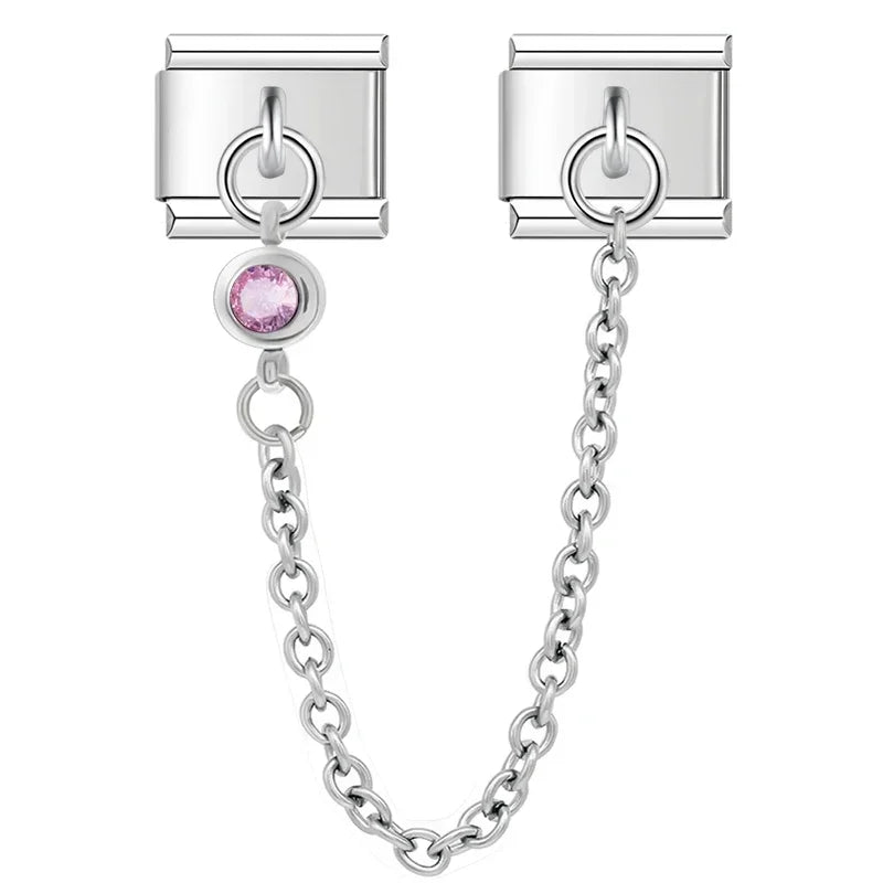 Pink Circle with CZ silver chain charm - Charmris