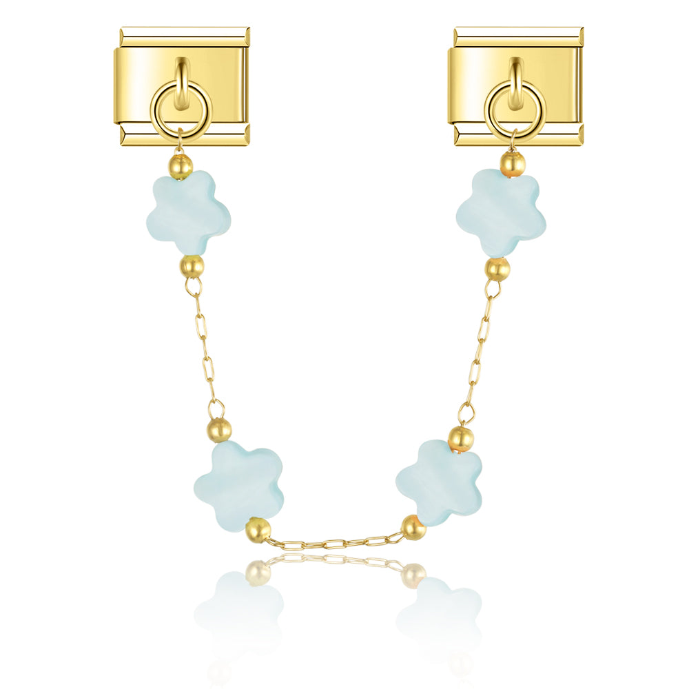 Serene Sky Mother of Pearl Flowers - Gold Chain Charm