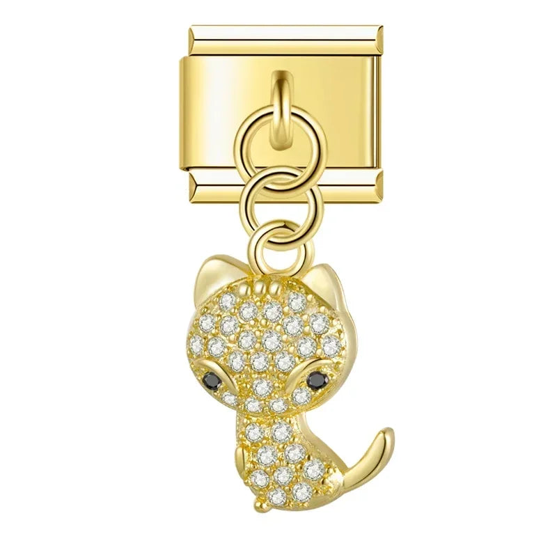 Charming Cat with CZ - Gold Pendant Charm - Charmris