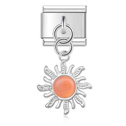 Silver Sun with Peach Resin Gem - Silver Pendant Charm - Charmris