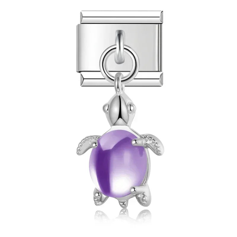 Lovely Purple Turtle - Silver Pendant Charm - Charmris