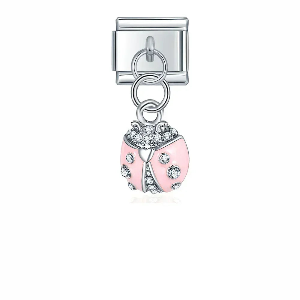 Pink Ladybug - Silver Pendant Charm - Charmris