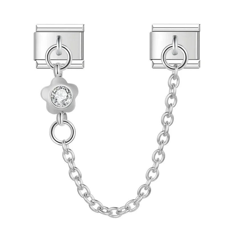 Crystal Flower with CZ silver chain charm - Charmris
