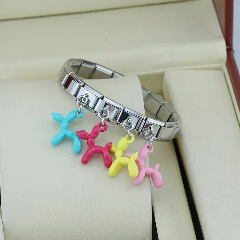 Hot Pink Balloon Dog - Silver Pendant Charm