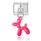 Hot Pink Balloon Dog - Silver Pendant Charm