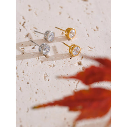 Halo Bezel Solitaire Stud Earrings