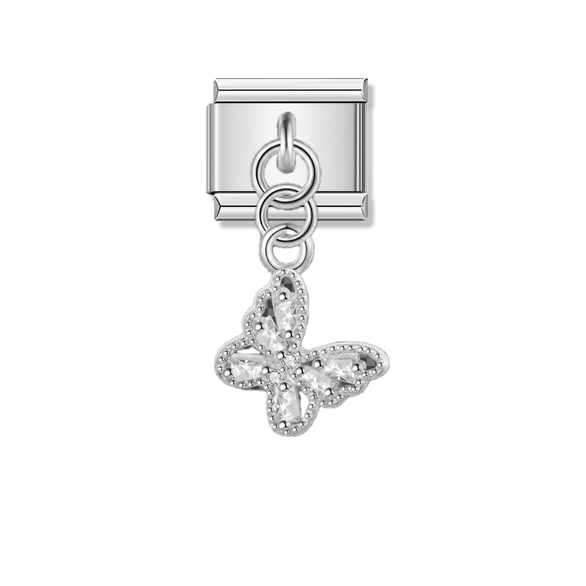 Silver Glitter Butterfly with CZ – silver Italian pendant charm by Italycharm
