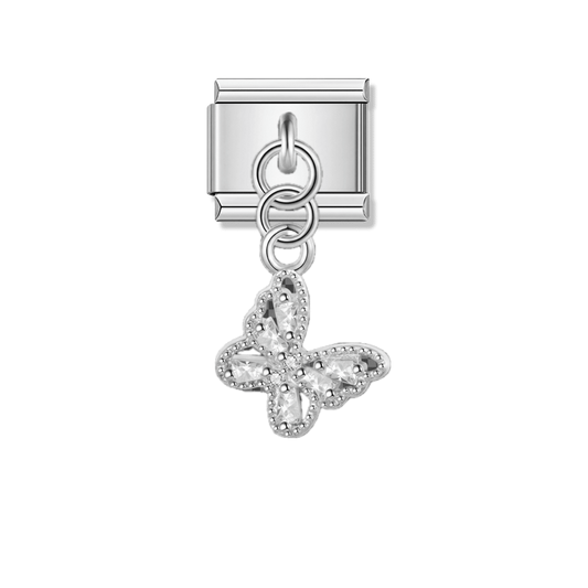 Silver Glitter Butterfly with CZ – silver Italian pendant charm by Italycharm