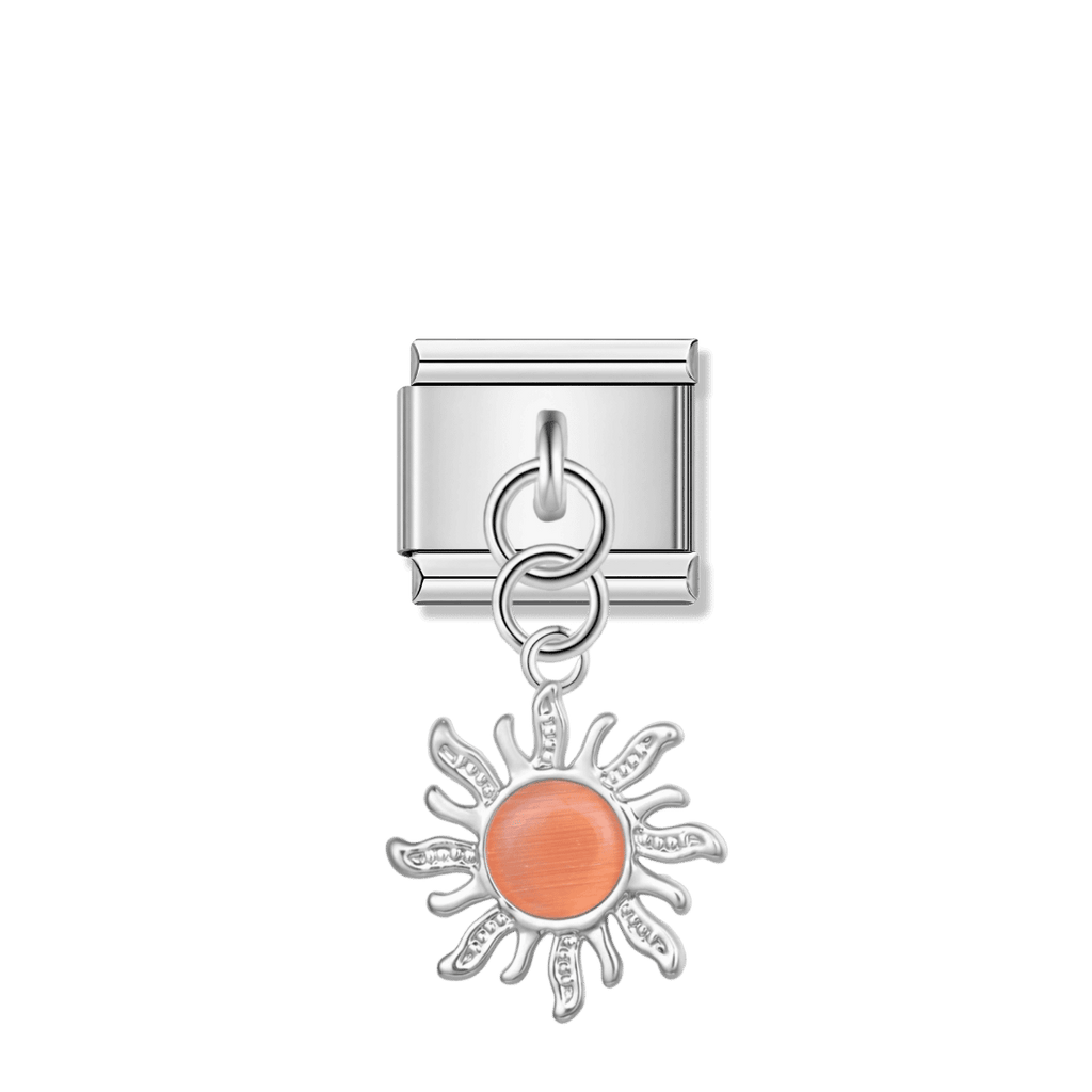 Silver Sun with Peach Resin Gem - Silver Pendant Charm