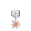 Silver Sun with Peach Resin Gem - Silver Pendant Charm