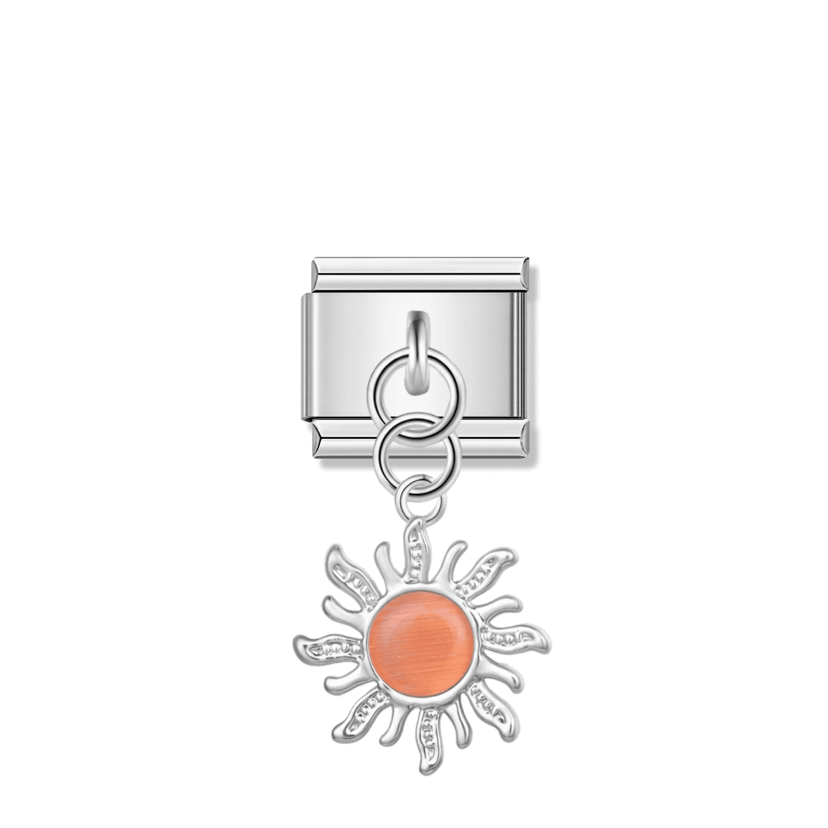 Silver Sun with Peach Resin Gem - Silver Pendant Charm