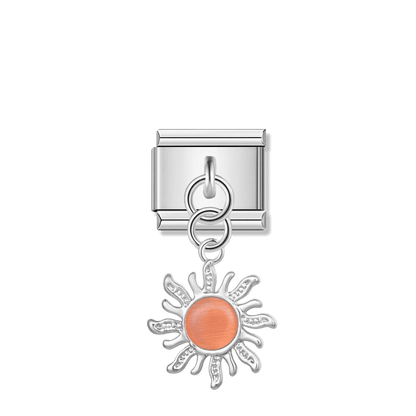Silver Sun with Peach Resin Gem – silver Italian pendant charm by Italycharm