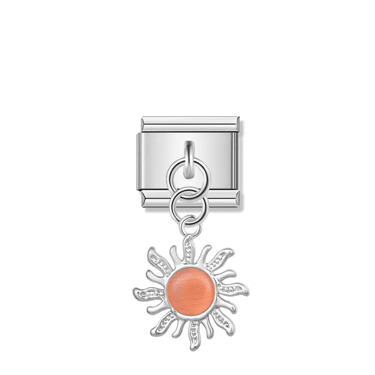 Silver Sun with Peach Resin Gem – silver Italian pendant charm by Italycharm