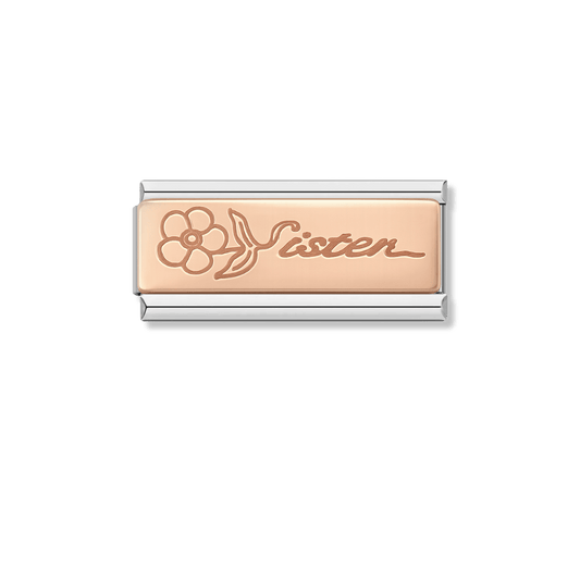 Sister with Flower - Silver Rose Bar Charm – Italian charm by Italycharm