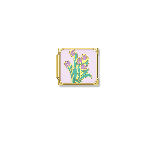 Soft Violet Tulips – gold Italian charm by Italycharm