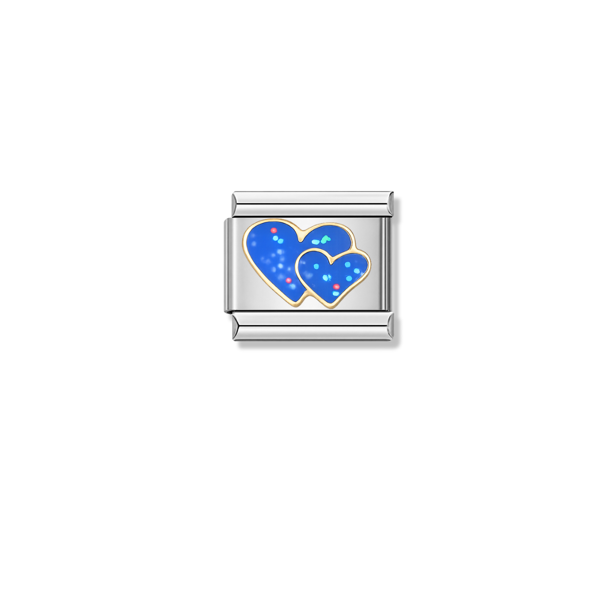 Sparkling Blue Double Heart – silver Italian charm by Italycharm