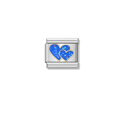 Sparkling Blue Double Heart – silver Italian charm by Italycharm