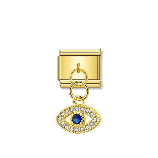 Sparkling Blue Eye with CZ – gold Italian pendant charm by Italycharm