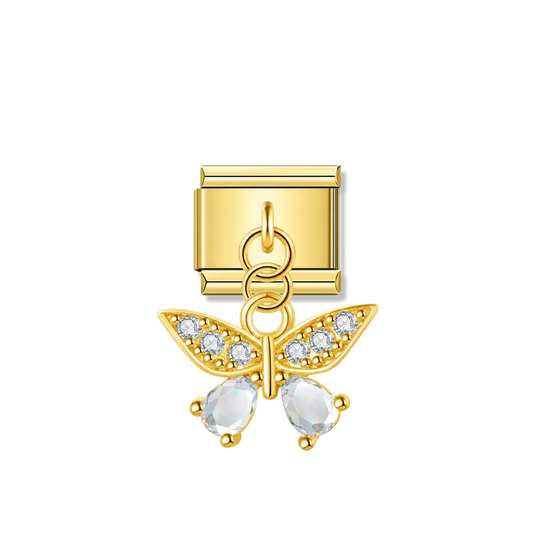 Sparkling Butterfly with CZ – gold Italian pendant charm by Italycharm