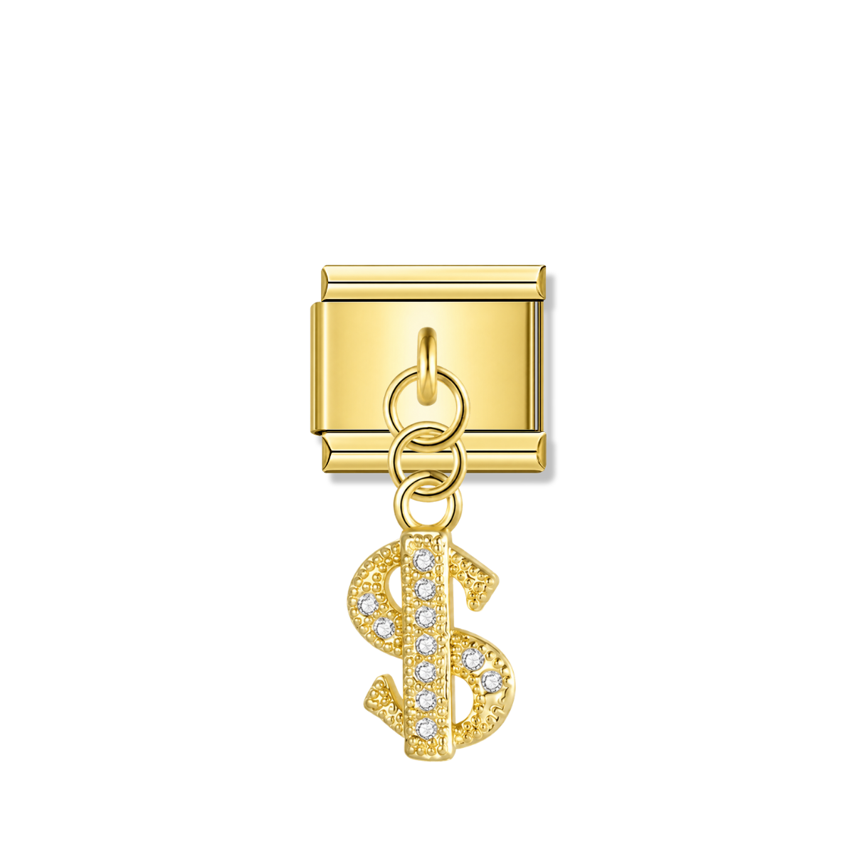 Sparkling Dollar with CZ – gold Italian pendant charm by Italycharm